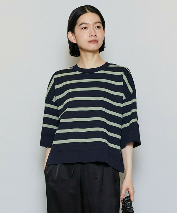 【Lサイズ】リバーシブルボーダーニットトップス 詳細画像 グリーン系その他 3