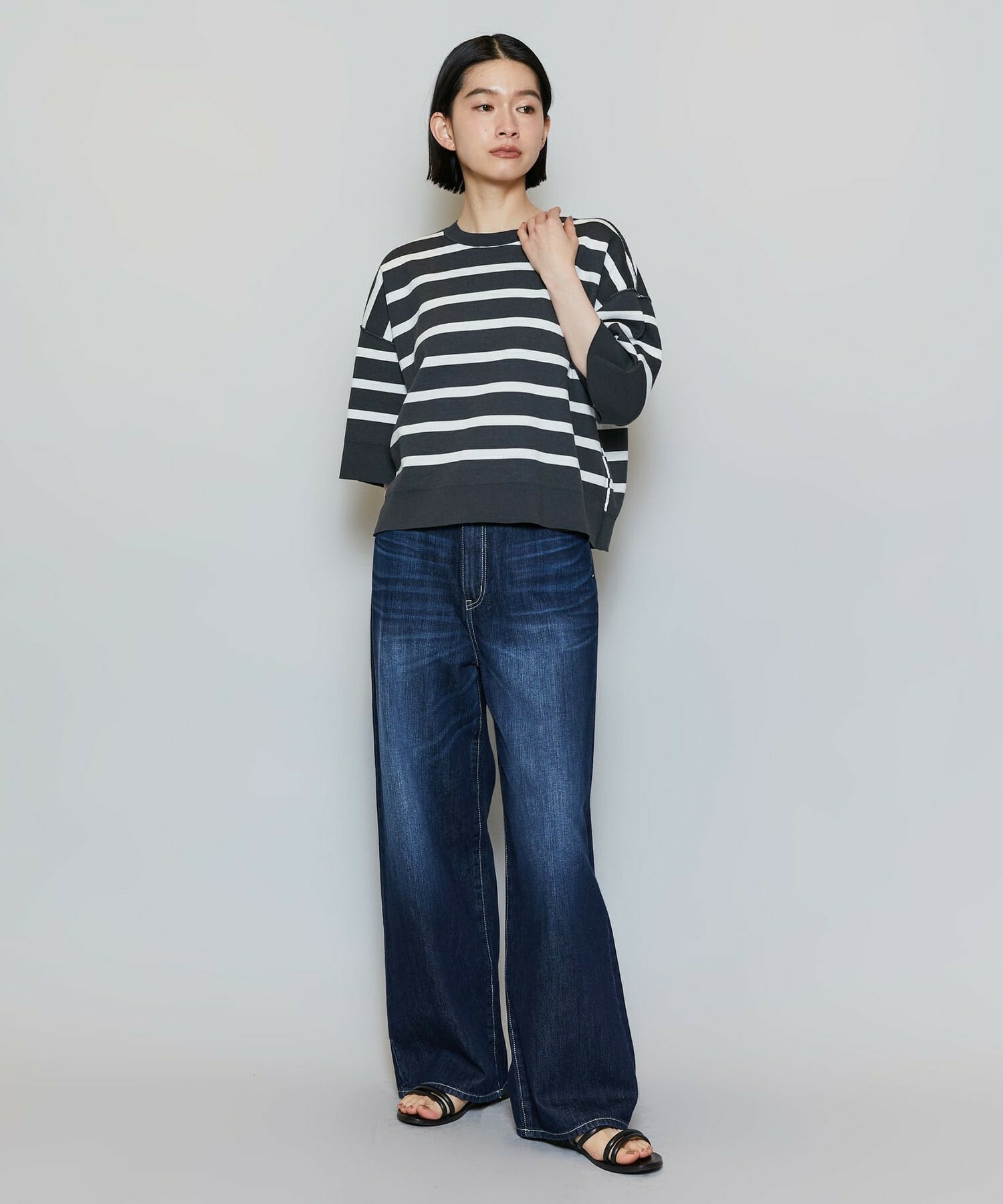 【MOGA】【Lサイズ】リバーシブルボーダーニットトップス 詳細画像 グリーン系その他 1