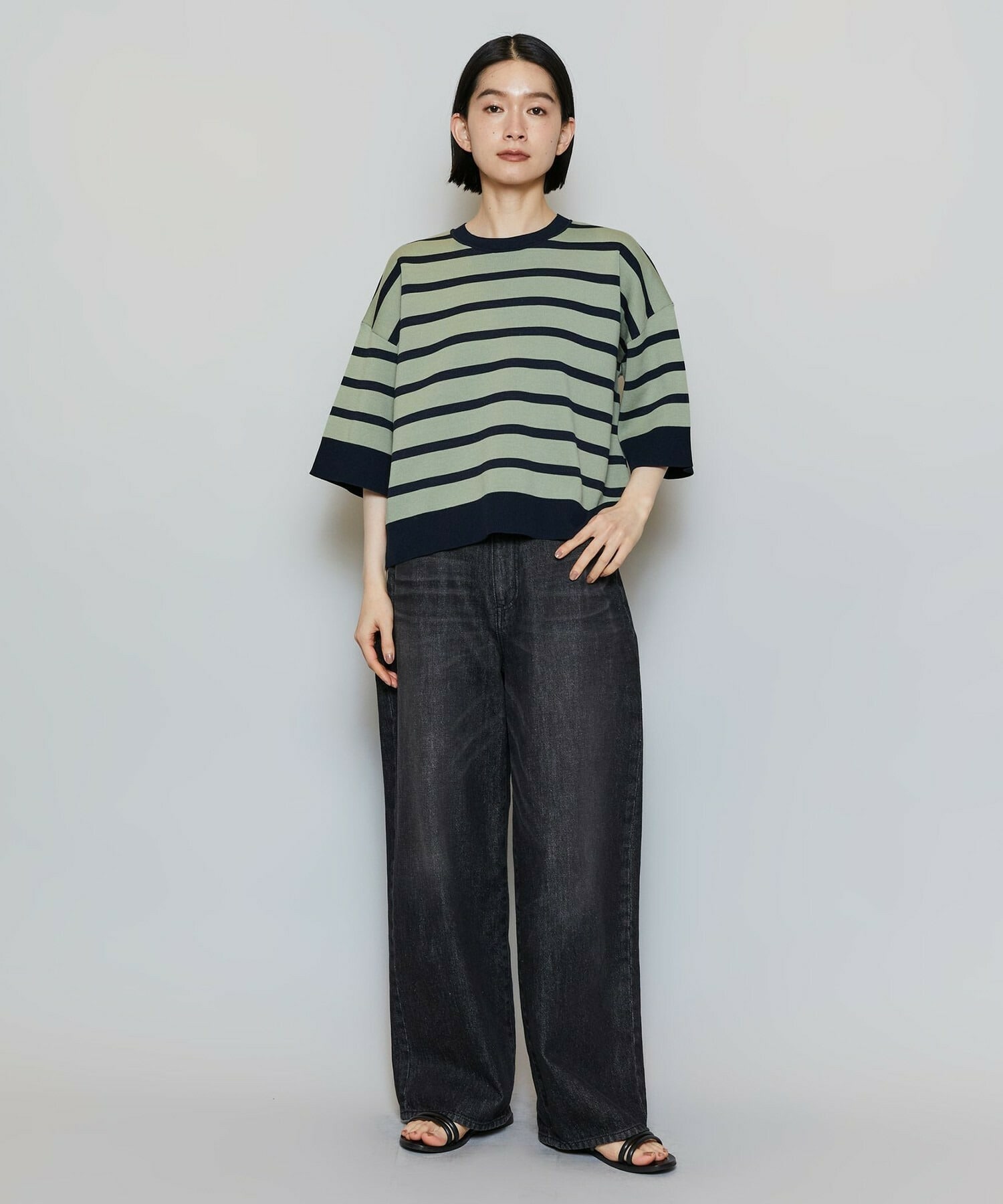 【MOGA】【Lサイズ】リバーシブルボーダーニットトップス 詳細画像 グリーン系その他 12