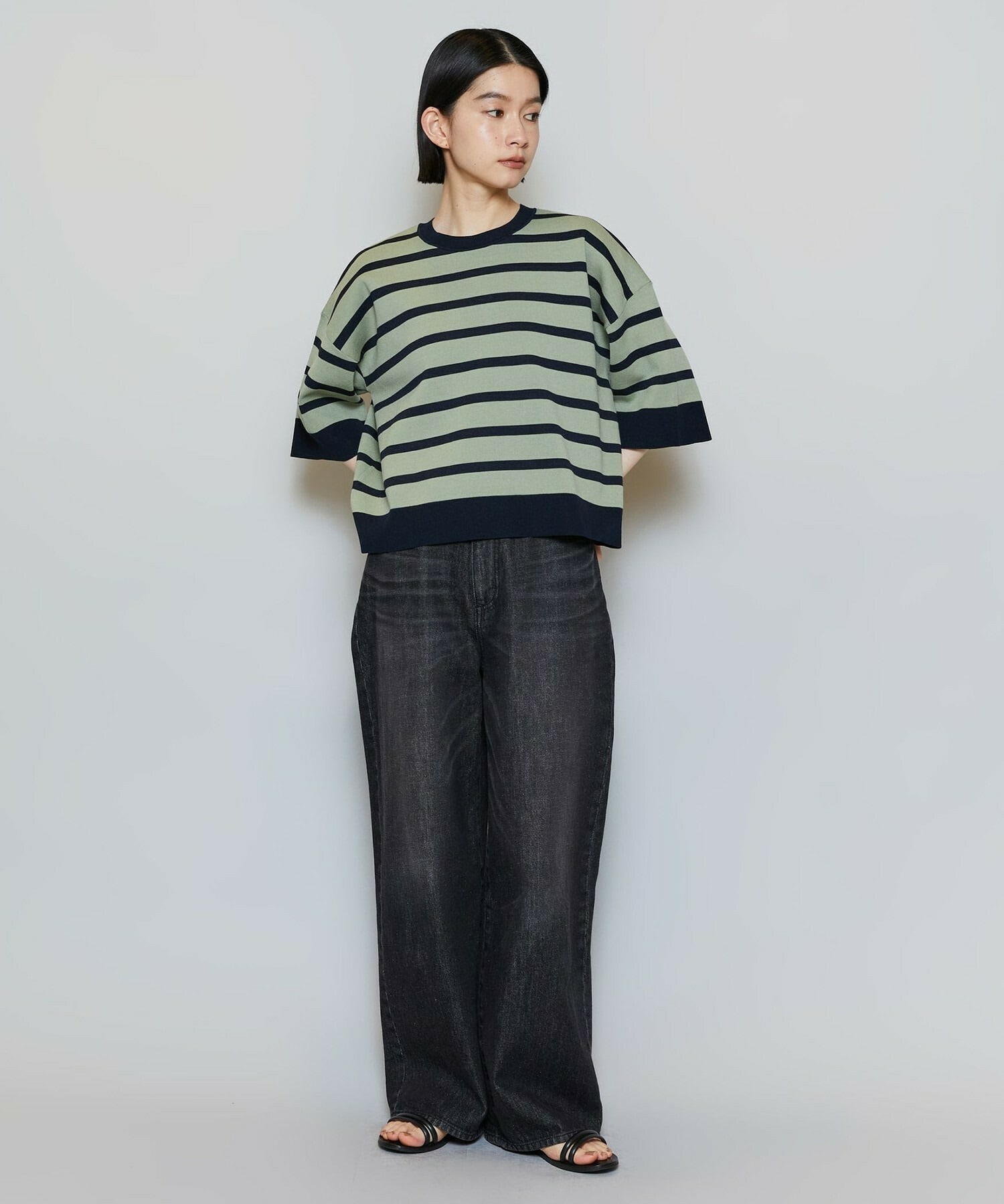 【MOGA】【Lサイズ】リバーシブルボーダーニットトップス 詳細画像 グリーン系その他 13