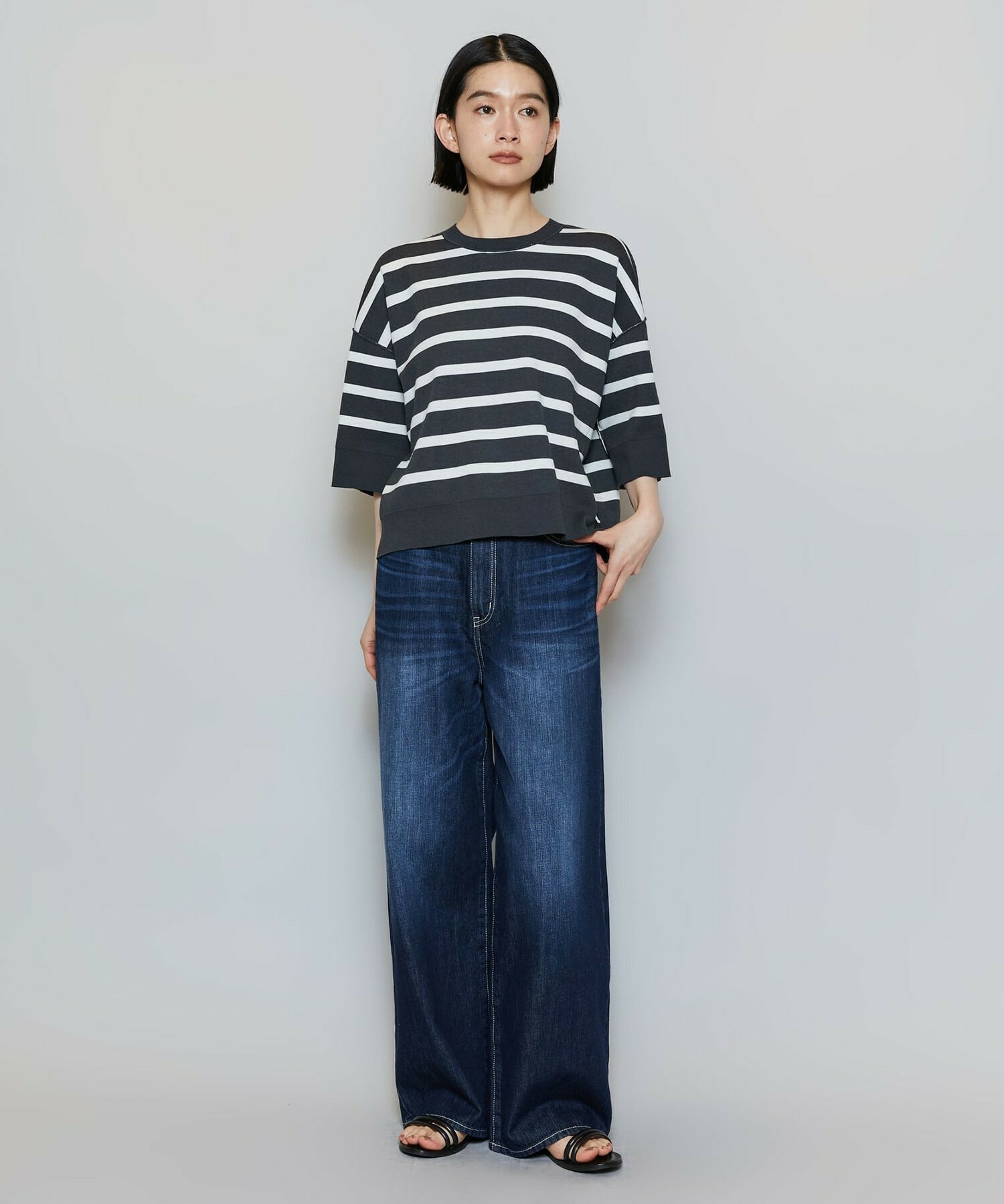 【MOGA】【Lサイズ】リバーシブルボーダーニットトップス 詳細画像 グリーン系その他 5