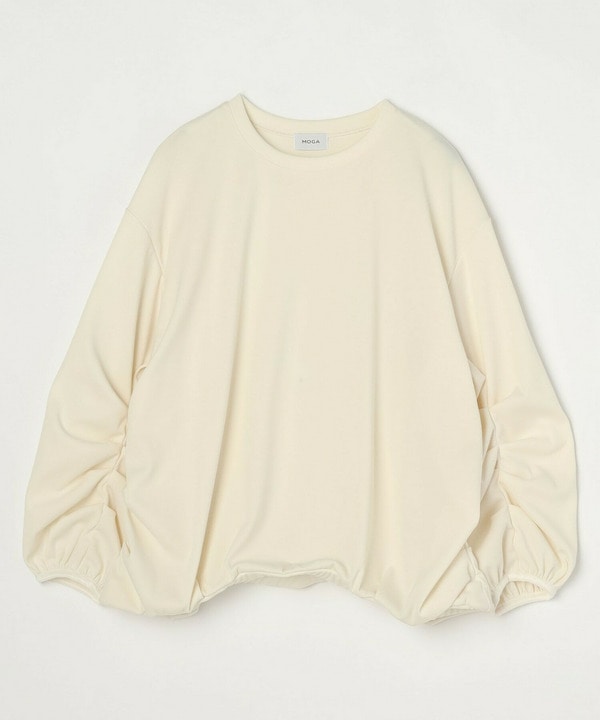 【Lサイズ】ストレッチフライスギャザータックトップス 詳細画像 オフホワイト 1