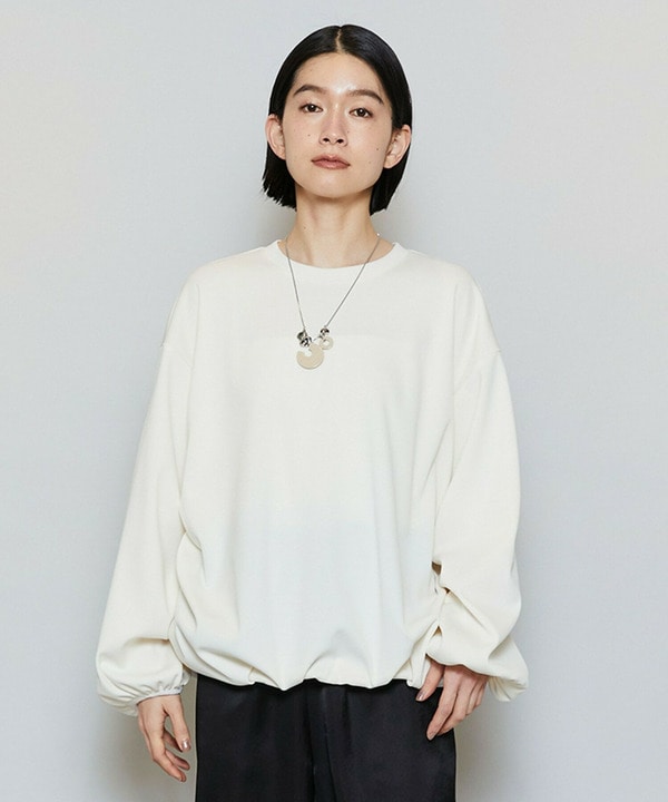 【Lサイズ】ストレッチフライスギャザータックトップス 詳細画像 オフホワイト 2