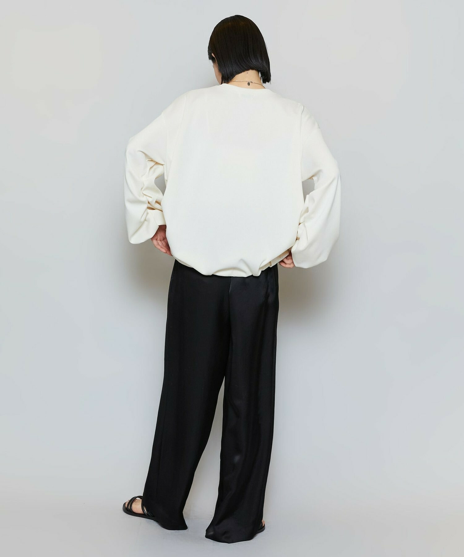 【MOGA】【Lサイズ】ストレッチフライスギャザータックトップス 詳細画像 オフホワイト 15