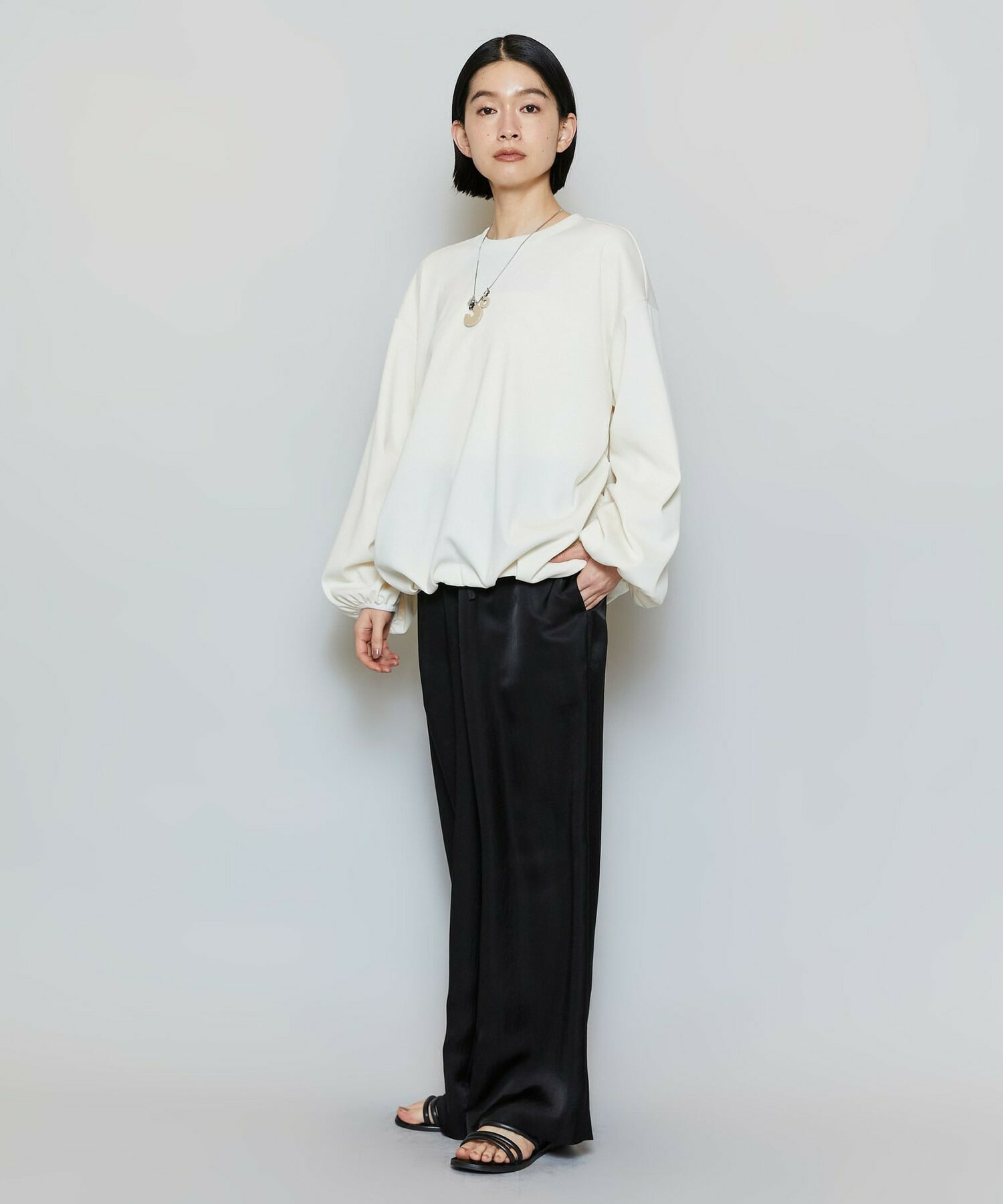 【MOGA】【Lサイズ】ストレッチフライスギャザータックトップス 詳細画像 オフホワイト 19