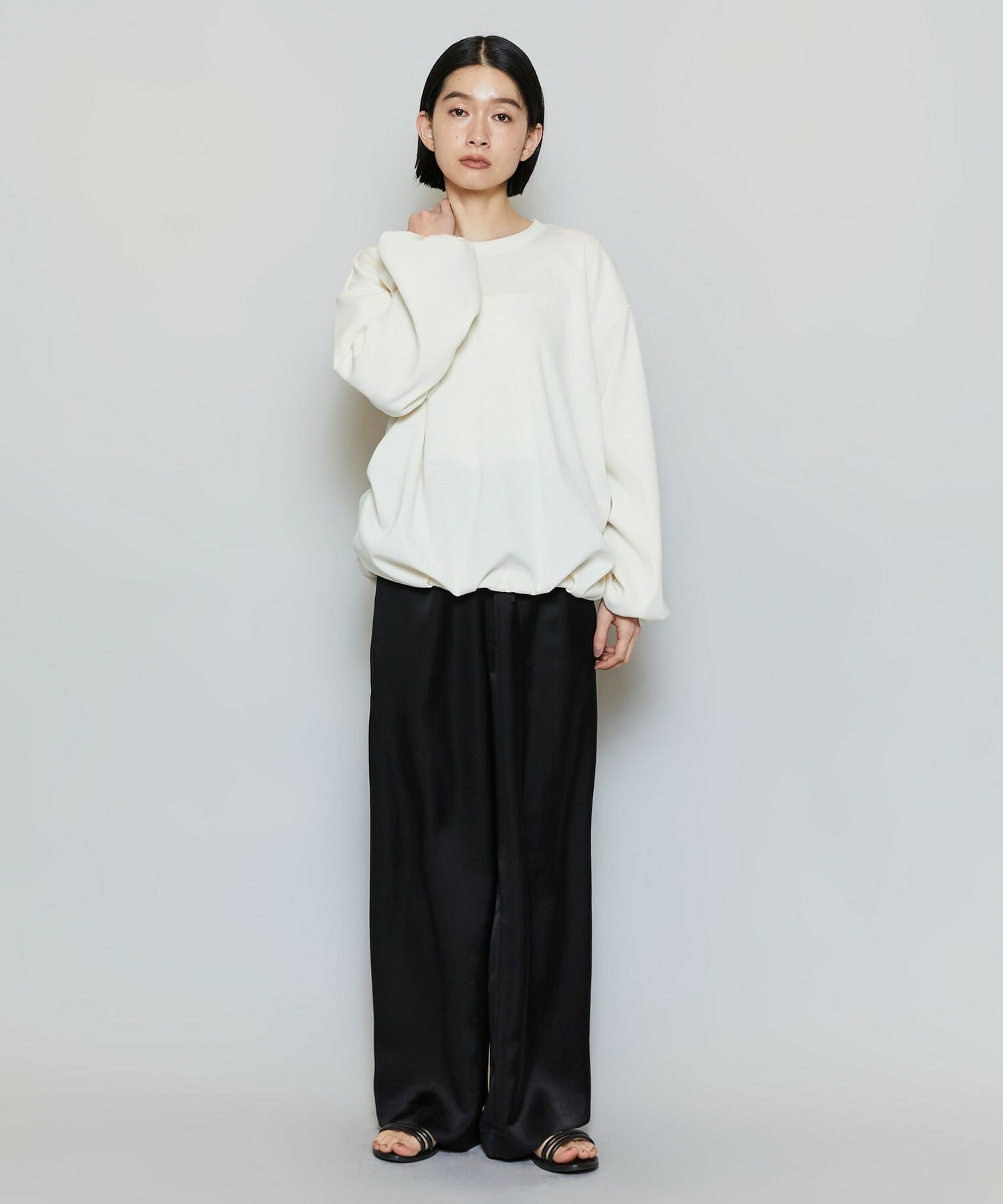 【MOGA】【Lサイズ】ストレッチフライスギャザータックトップス 詳細画像 オフホワイト 4