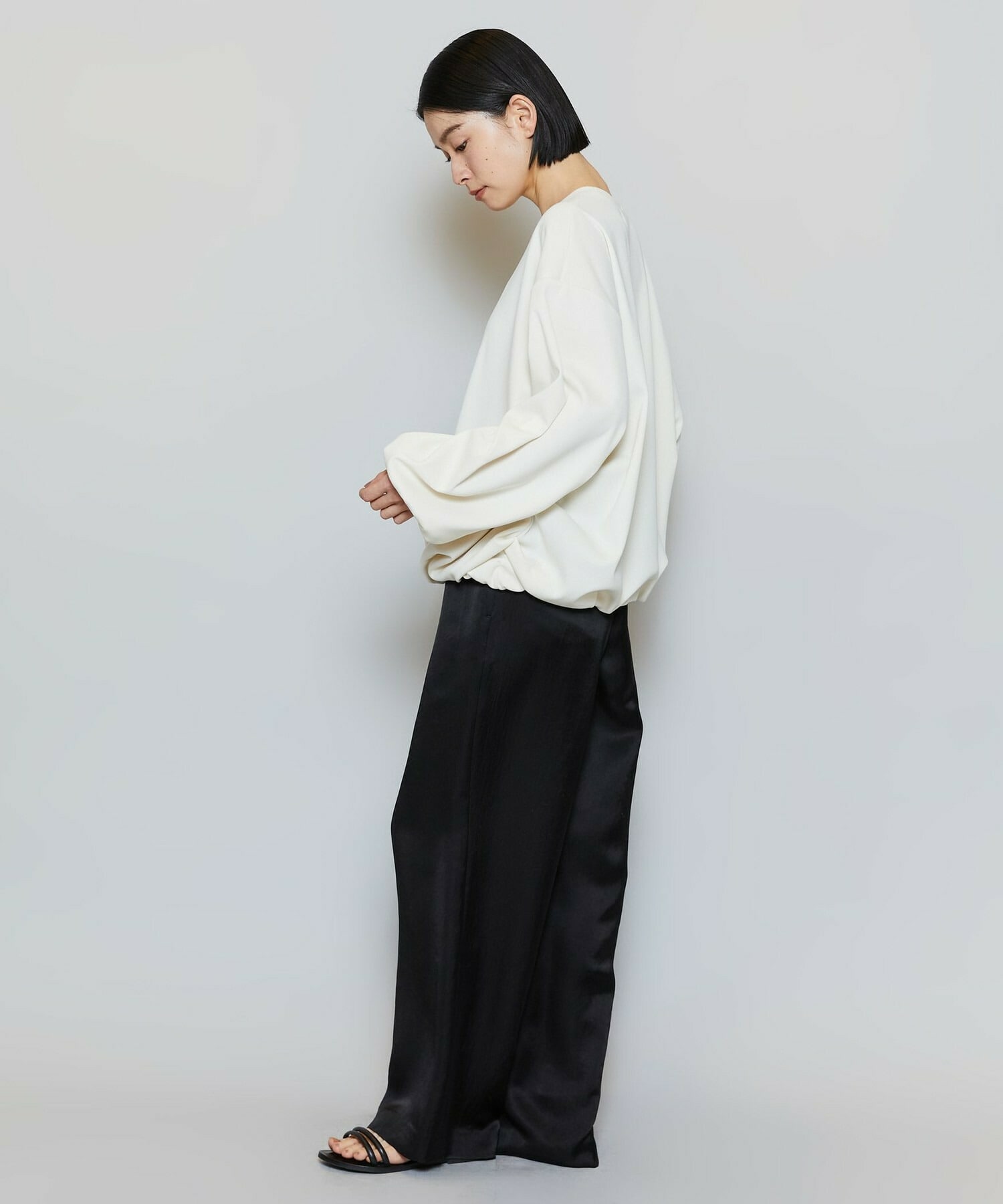 【MOGA】【Lサイズ】ストレッチフライスギャザータックトップス 詳細画像 オフホワイト 7