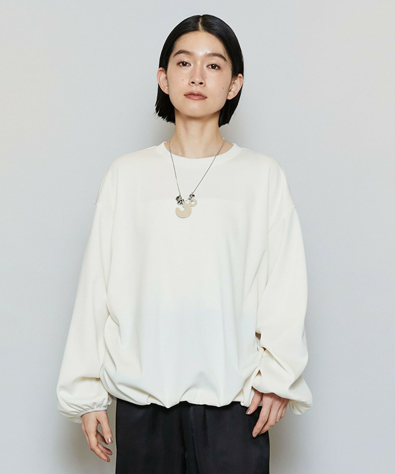 【MOGA】【Lサイズ】ストレッチフライスギャザータックトップス 詳細画像 オフホワイト 2