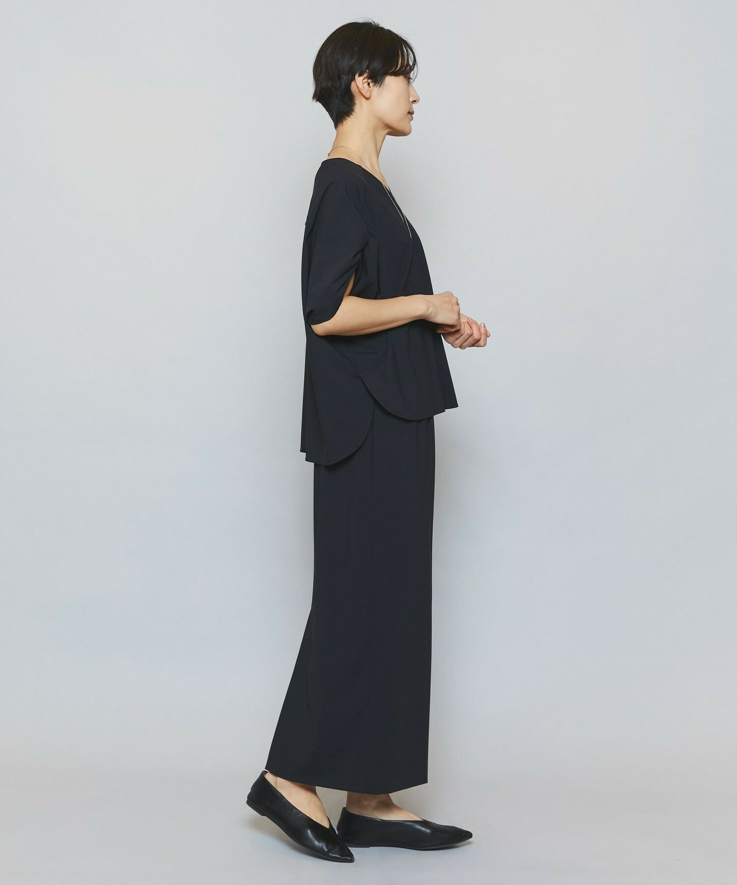 【MOGA】【Lサイズ】クールトリコットVネックドルマンスリーブトップス 詳細画像 ブラック 11