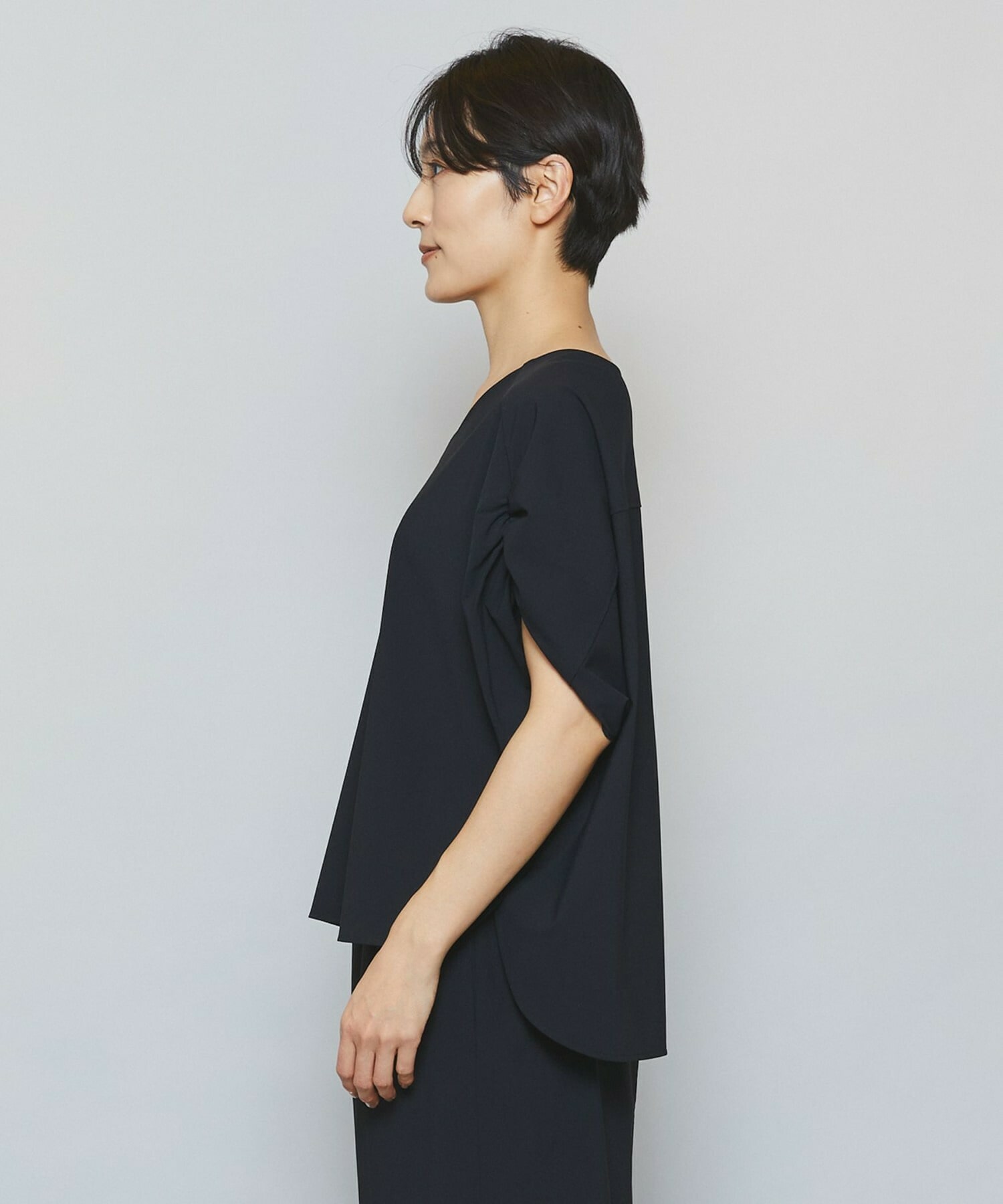 【MOGA】【Lサイズ】クールトリコットVネックドルマンスリーブトップス 詳細画像 ブラック 14