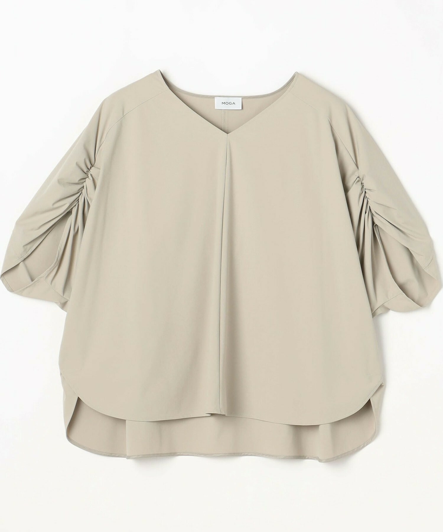 【MOGA】【Lサイズ】クールトリコットVネックドルマンスリーブトップス 詳細画像 ベージュ 1