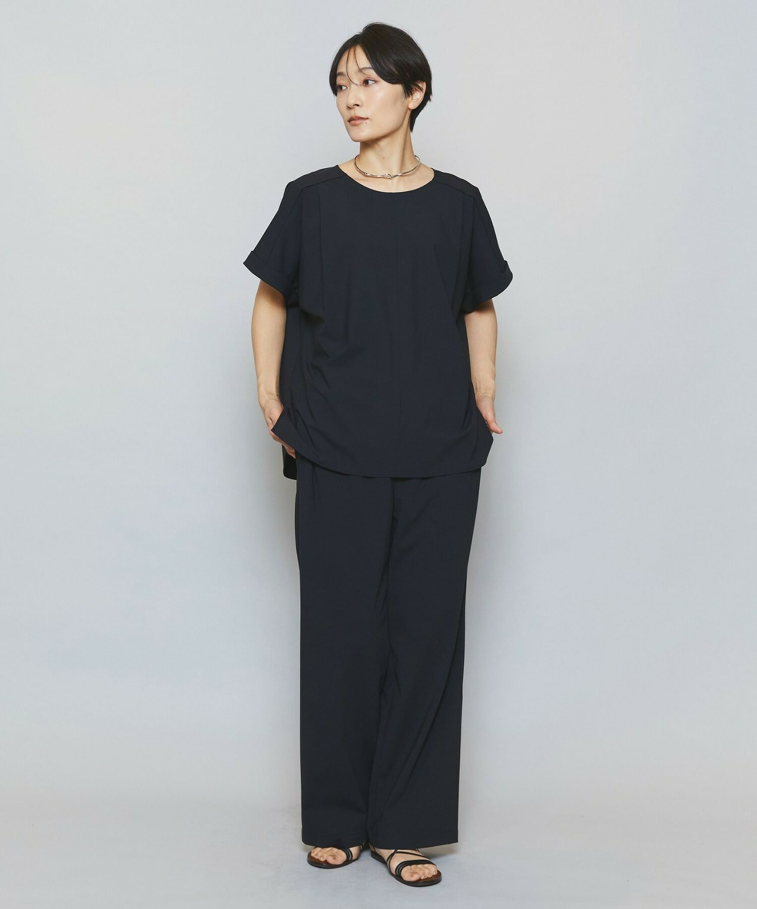 【MOGA】【Lサイズ】クールトリコットクルーネックトップス 詳細画像 ブラック 2