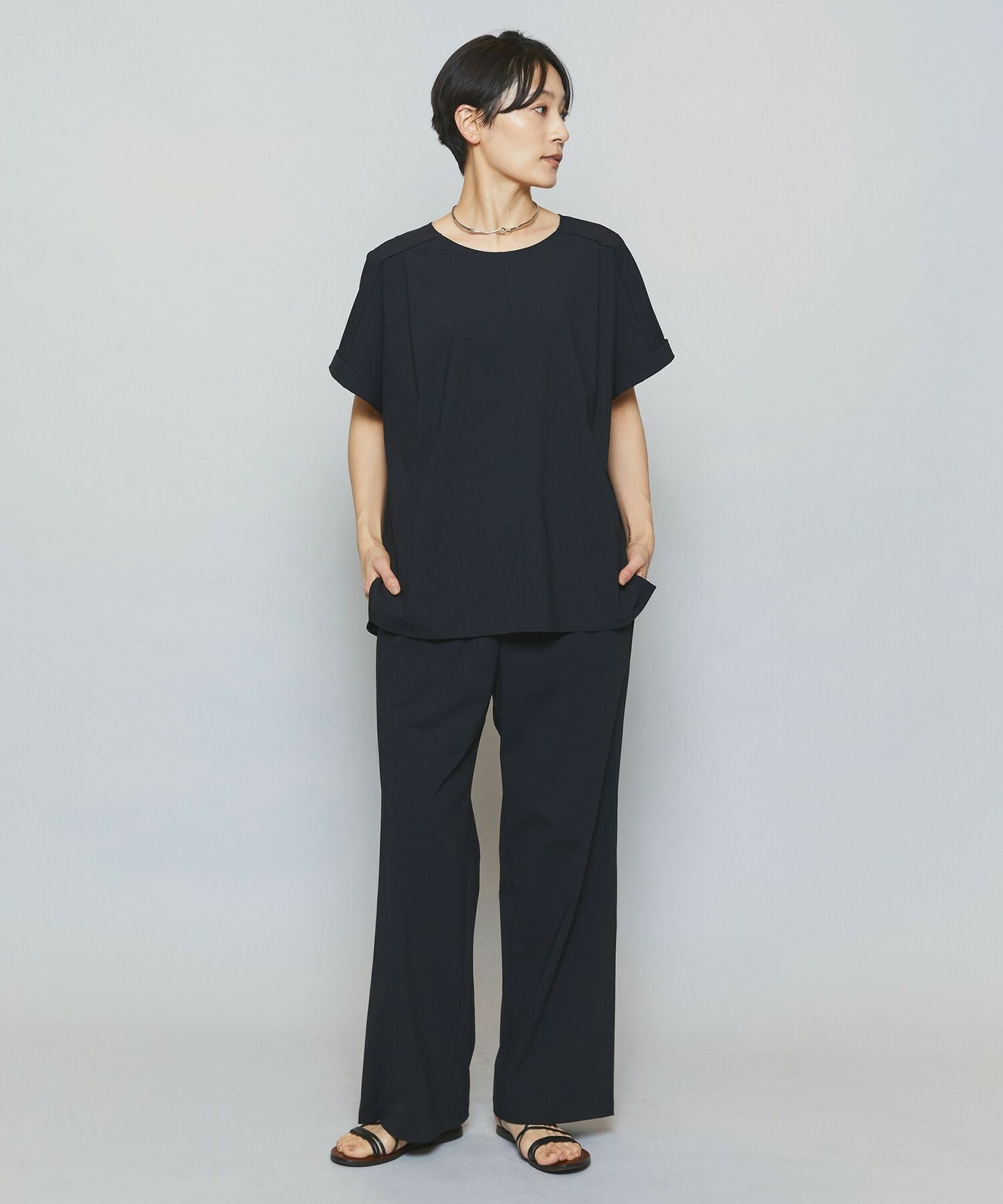 【MOGA】【Lサイズ】クールトリコットクルーネックトップス 詳細画像 ブラック 8