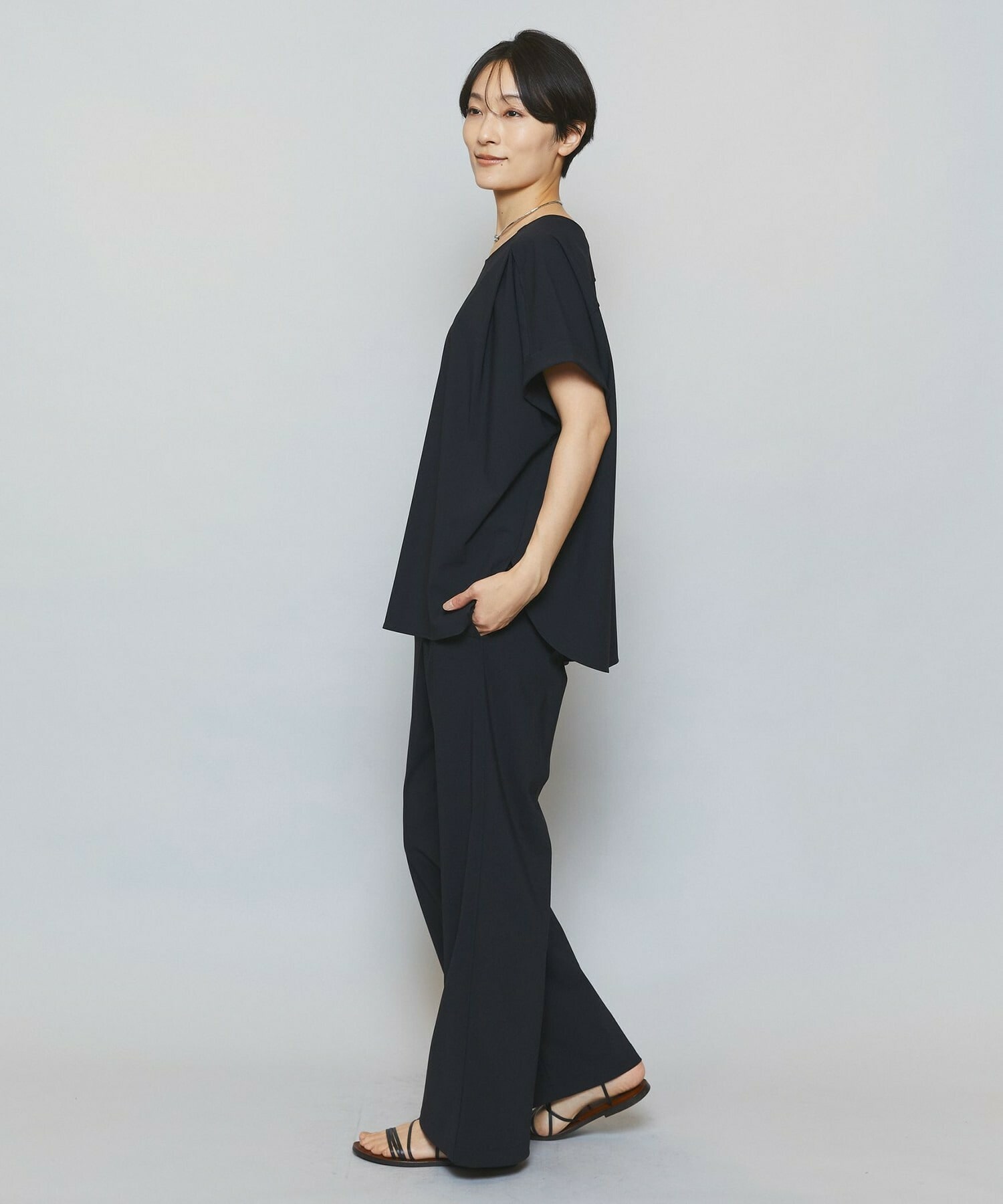 【MOGA】【Lサイズ】クールトリコットクルーネックトップス 詳細画像 ブラック 9