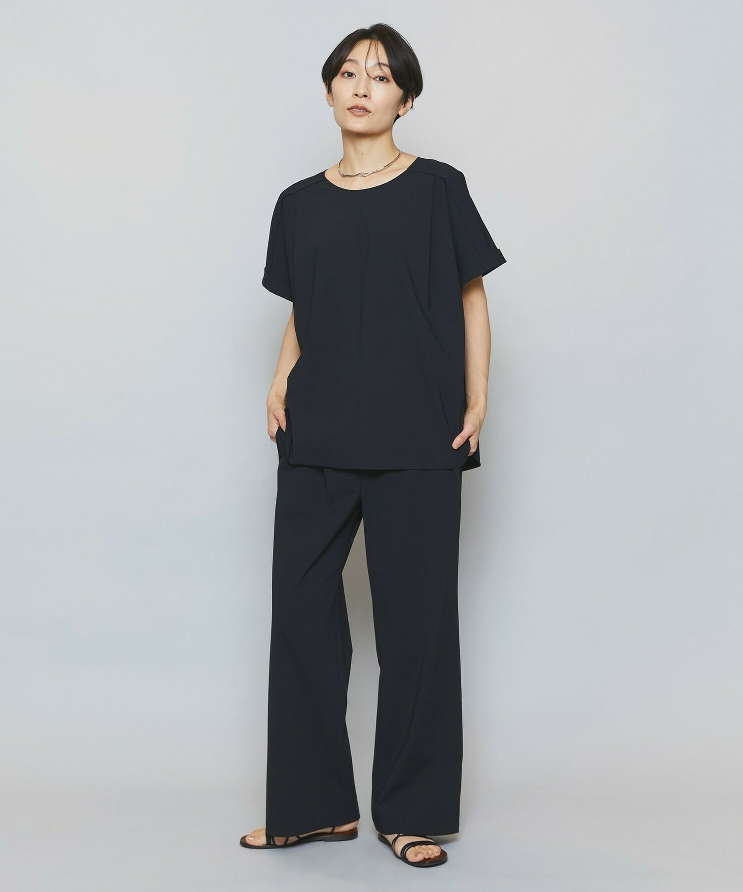 【MOGA】【Lサイズ】クールトリコットストレートパンツ 詳細画像 ブラック 2