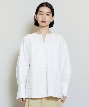 【MOGA】【Lサイズ】リボンテープジャガードブラウス 詳細画像 ホワイト 2