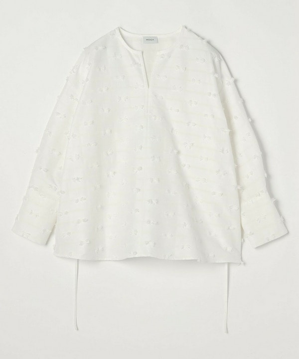 【Lサイズ】リボンテープジャガードブラウス 詳細画像 ホワイト 1