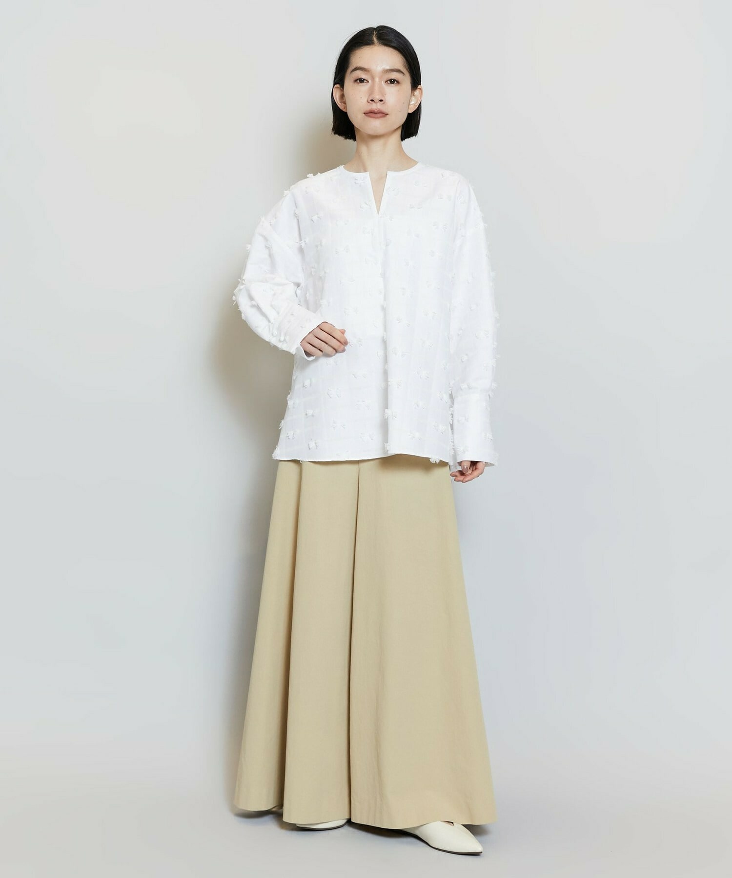 【MOGA】【Lサイズ】リボンテープジャガードブラウス 詳細画像 ホワイト 12