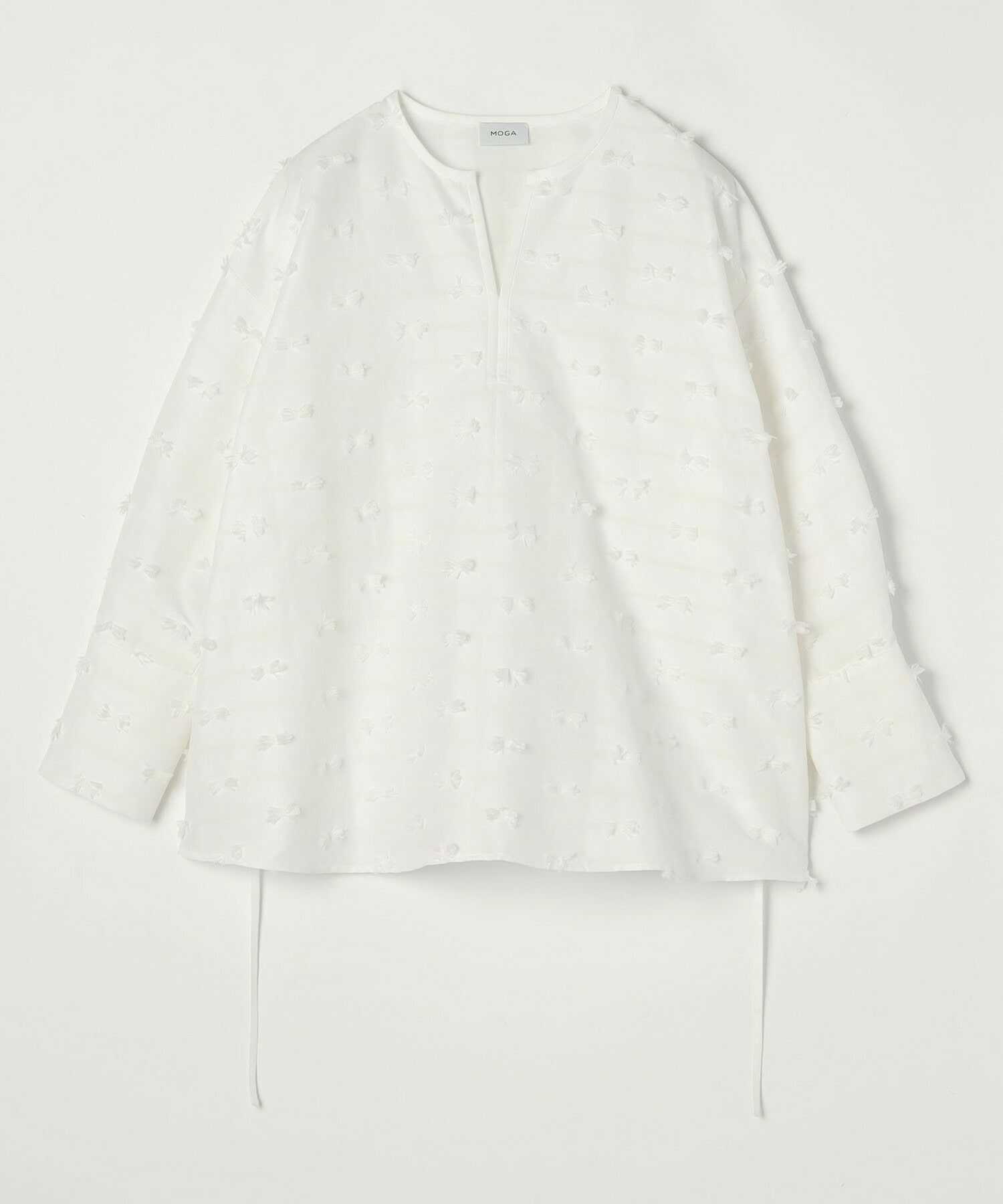 【MOGA】【Lサイズ】リボンテープジャガードブラウス 詳細画像 ホワイト 1