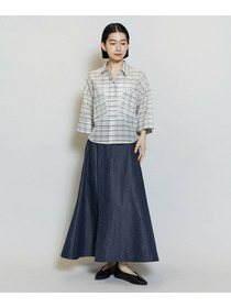 【MOGA】【Lサイズ】コットンシルクチェックシャツブラウス 詳細画像 ベージュ 1