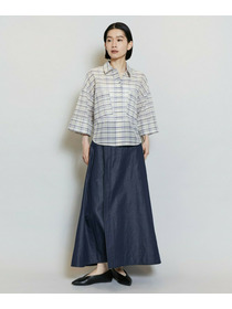 【MOGA】【Lサイズ】コットンシルクチェックシャツブラウス 詳細画像 ベージュ 11