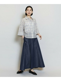 【MOGA】【Lサイズ】コットンシルクチェックシャツブラウス 詳細画像 ベージュ 2