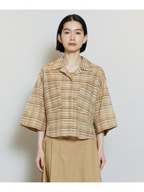 【MOGA】【Lサイズ】コットンシルクチェックシャツブラウス 詳細画像 ベージュ 21