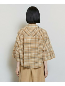 【MOGA】【Lサイズ】コットンシルクチェックシャツブラウス 詳細画像 ベージュ 23