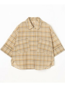 【MOGA】【Lサイズ】コットンシルクチェックシャツブラウス 詳細画像 ベージュ 24