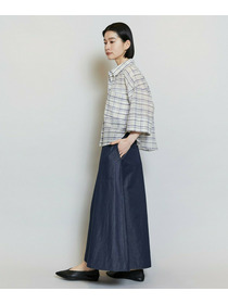 【MOGA】【Lサイズ】コットンシルクチェックシャツブラウス 詳細画像 ベージュ 5