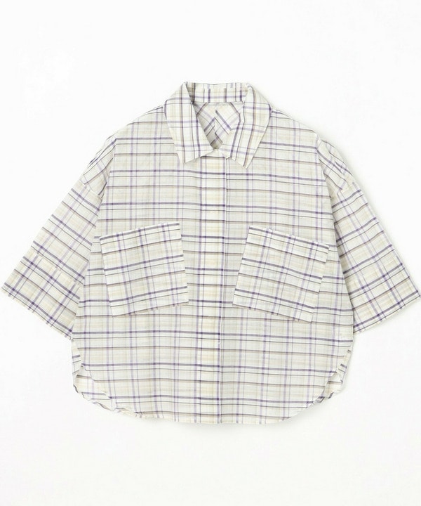 【MOGA】【Lサイズ】コットンシルクチェックシャツブラウス