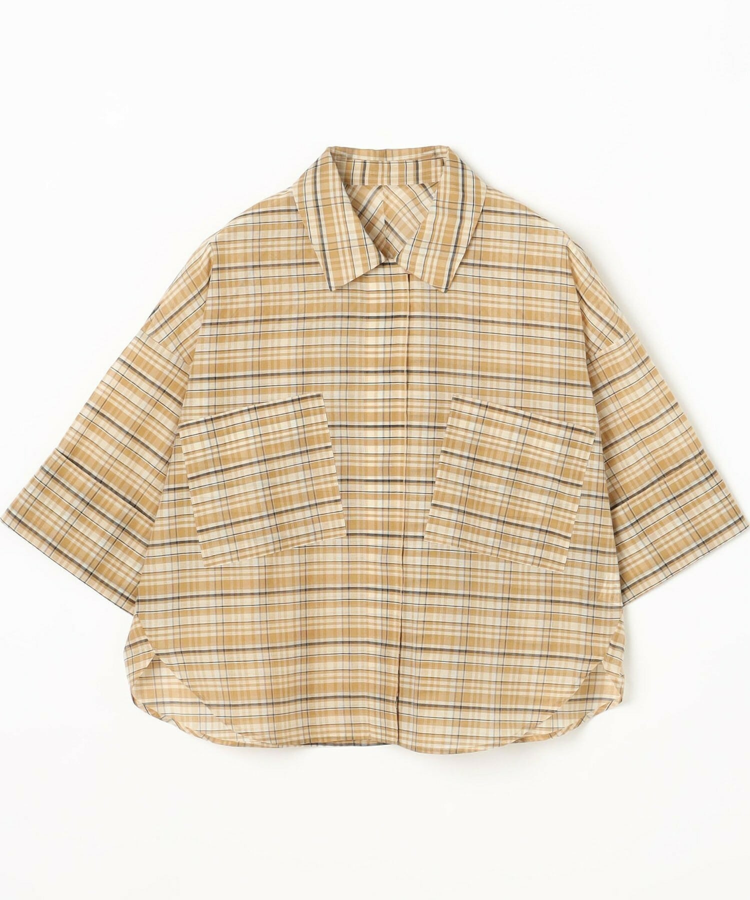 【MOGA】【Lサイズ】コットンシルクチェックシャツブラウス 詳細画像 ベージュ 24