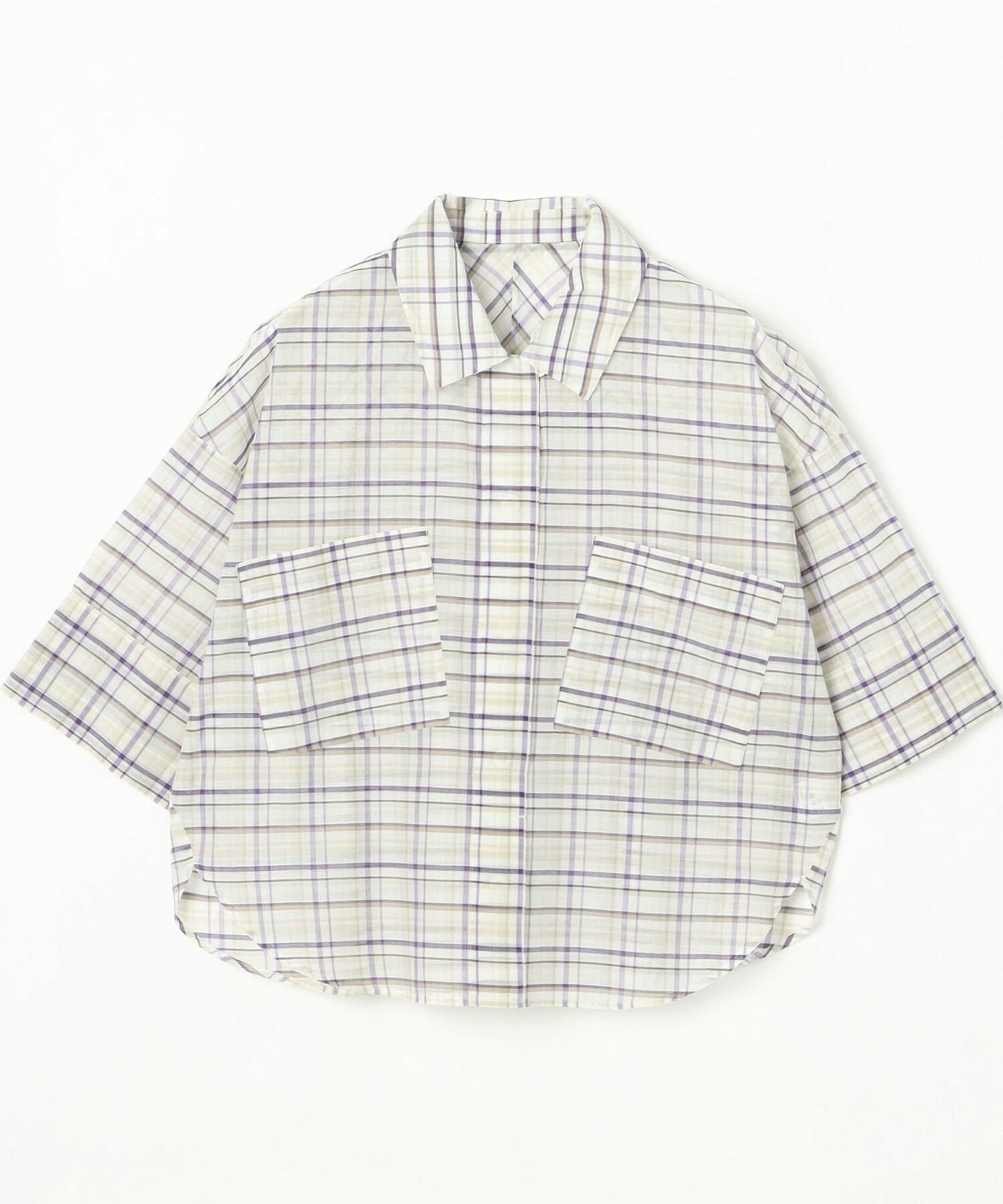 【MOGA】【Lサイズ】コットンシルクチェックシャツブラウス 詳細画像 オフホワイト 1