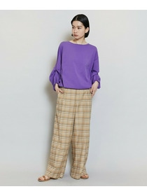 【MOGA】【Lサイズ】コットンシルクチェックセンタープレスワイドパンツ 詳細画像 ベージュ 1