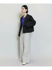 【MOGA】【Lサイズ】コットンシルクチェックセンタープレスワイドパンツ 詳細画像 ベージュ 10