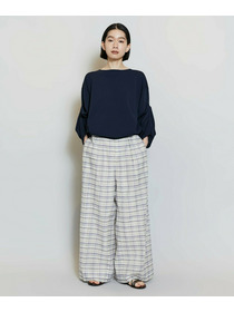 【MOGA】【Lサイズ】コットンシルクチェックセンタープレスワイドパンツ 詳細画像 ベージュ 12