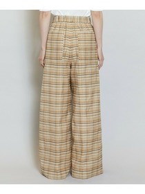 【MOGA】【Lサイズ】コットンシルクチェックセンタープレスワイドパンツ 詳細画像 ベージュ 26