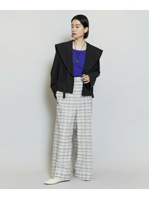 【MOGA】【Lサイズ】コットンシルクチェックセンタープレスワイドパンツ 詳細画像 ベージュ 7