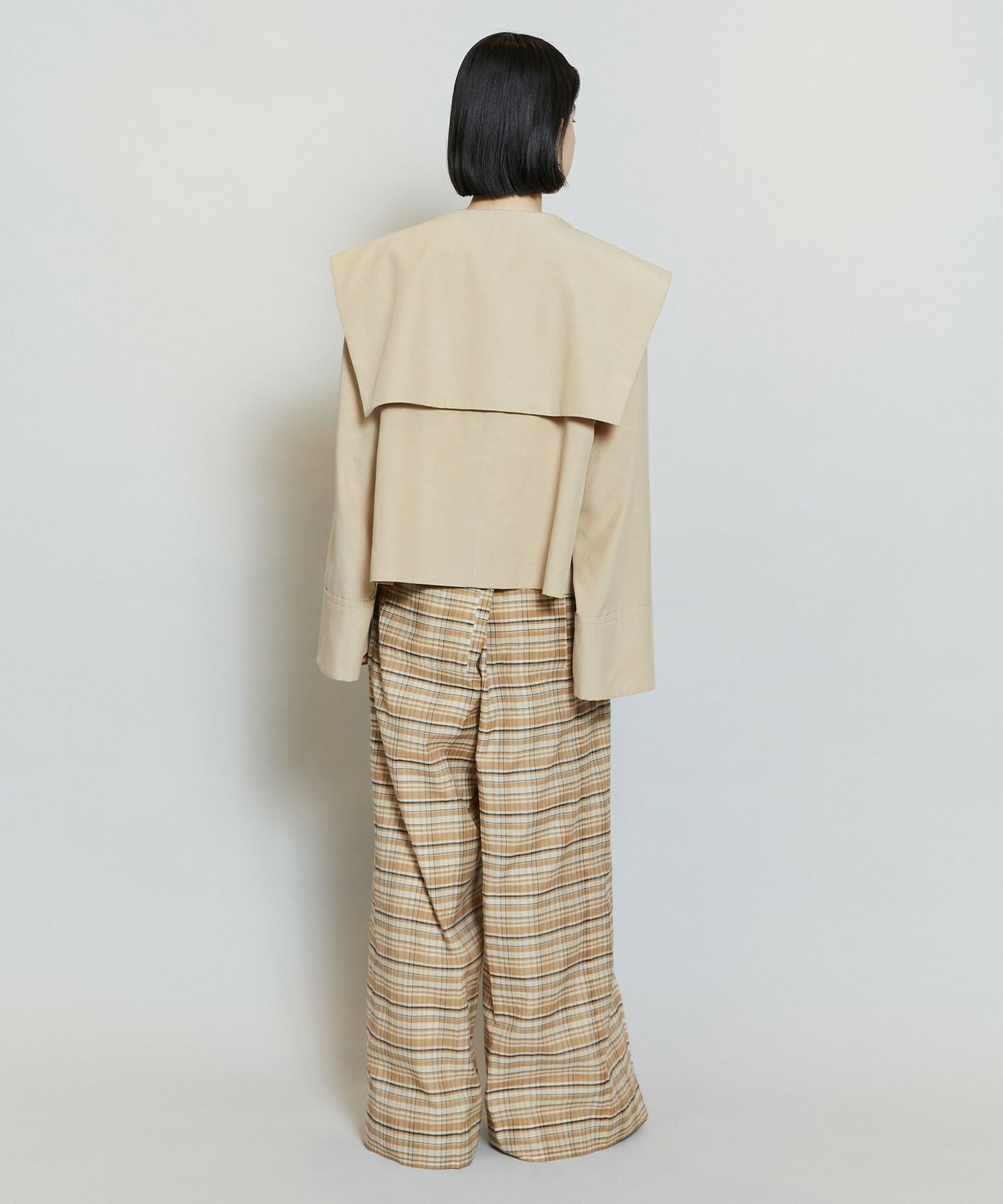 【MOGA】【Lサイズ】コットンシルクチェックセンタープレスワイドパンツ 詳細画像 ベージュ 19