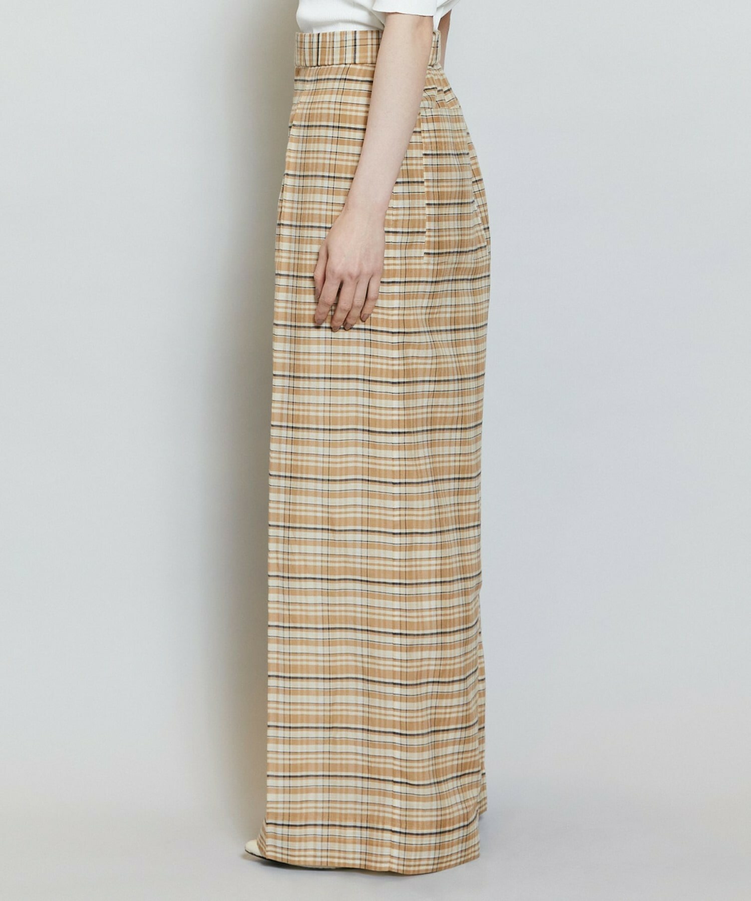 【MOGA】【Lサイズ】コットンシルクチェックセンタープレスワイドパンツ 詳細画像 ベージュ 24