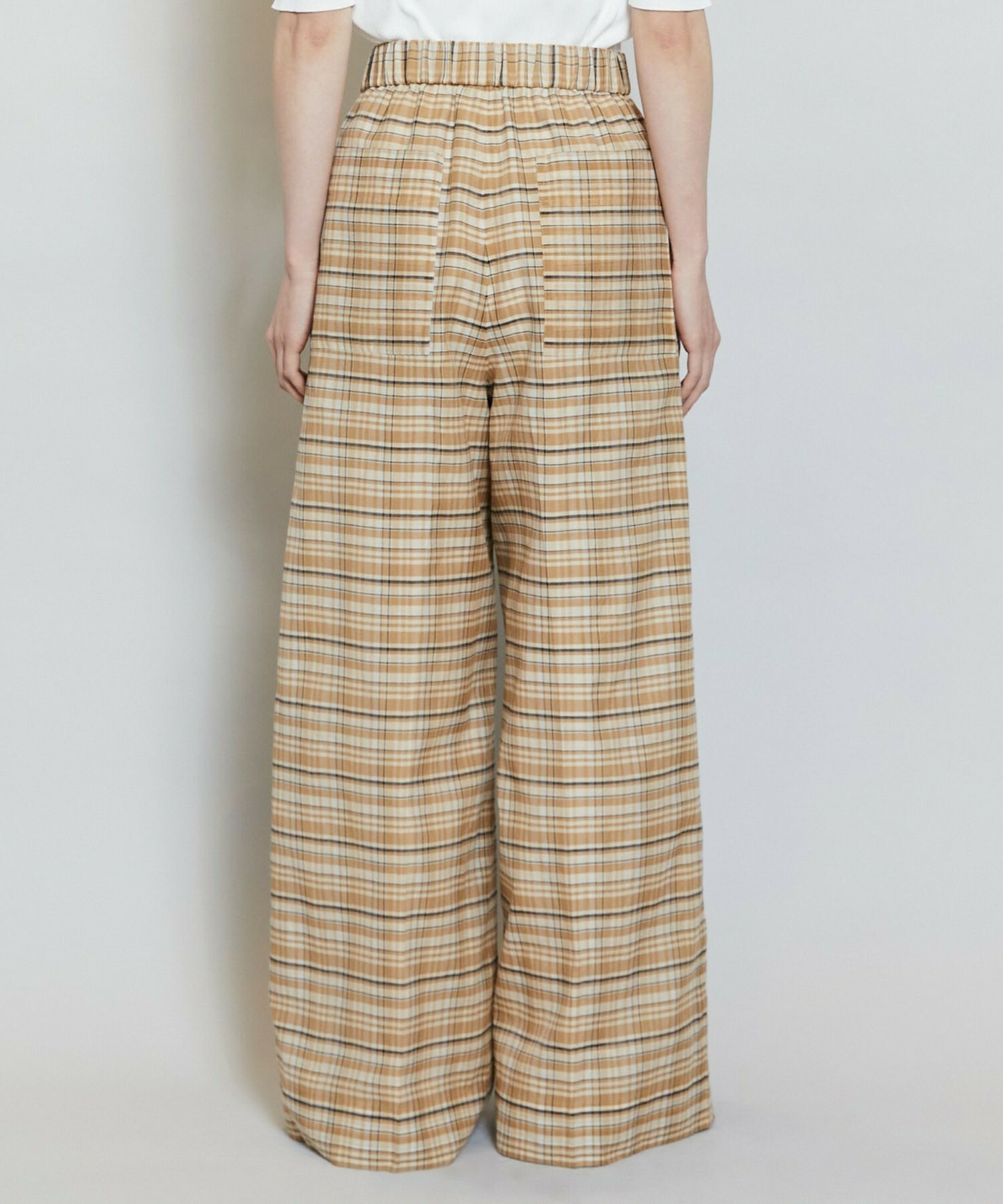 【MOGA】【Lサイズ】コットンシルクチェックセンタープレスワイドパンツ 詳細画像 ベージュ 26