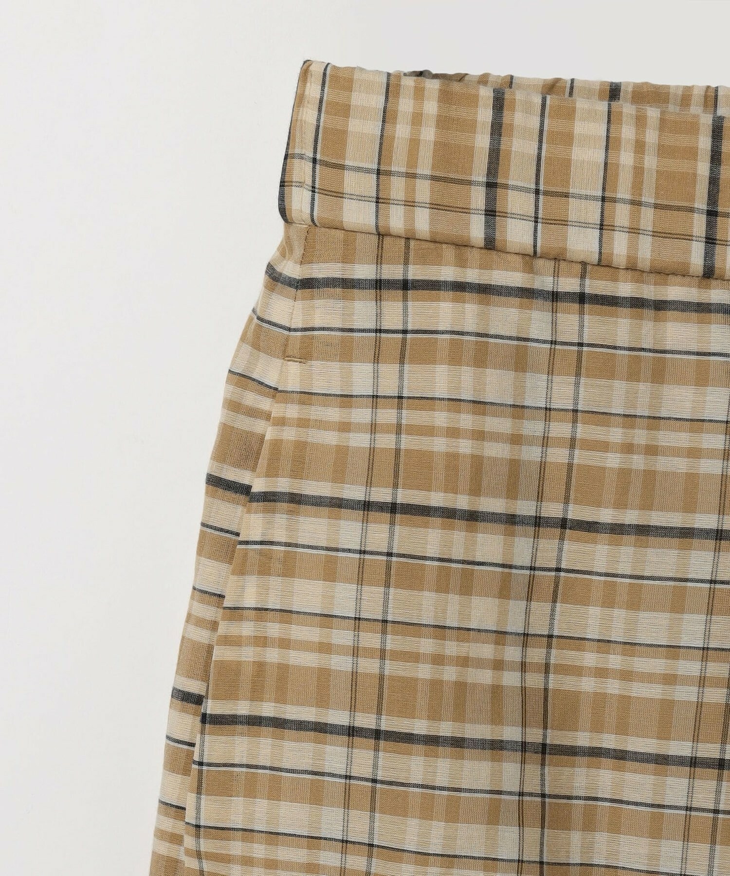 【MOGA】【Lサイズ】コットンシルクチェックセンタープレスワイドパンツ 詳細画像 ベージュ 30