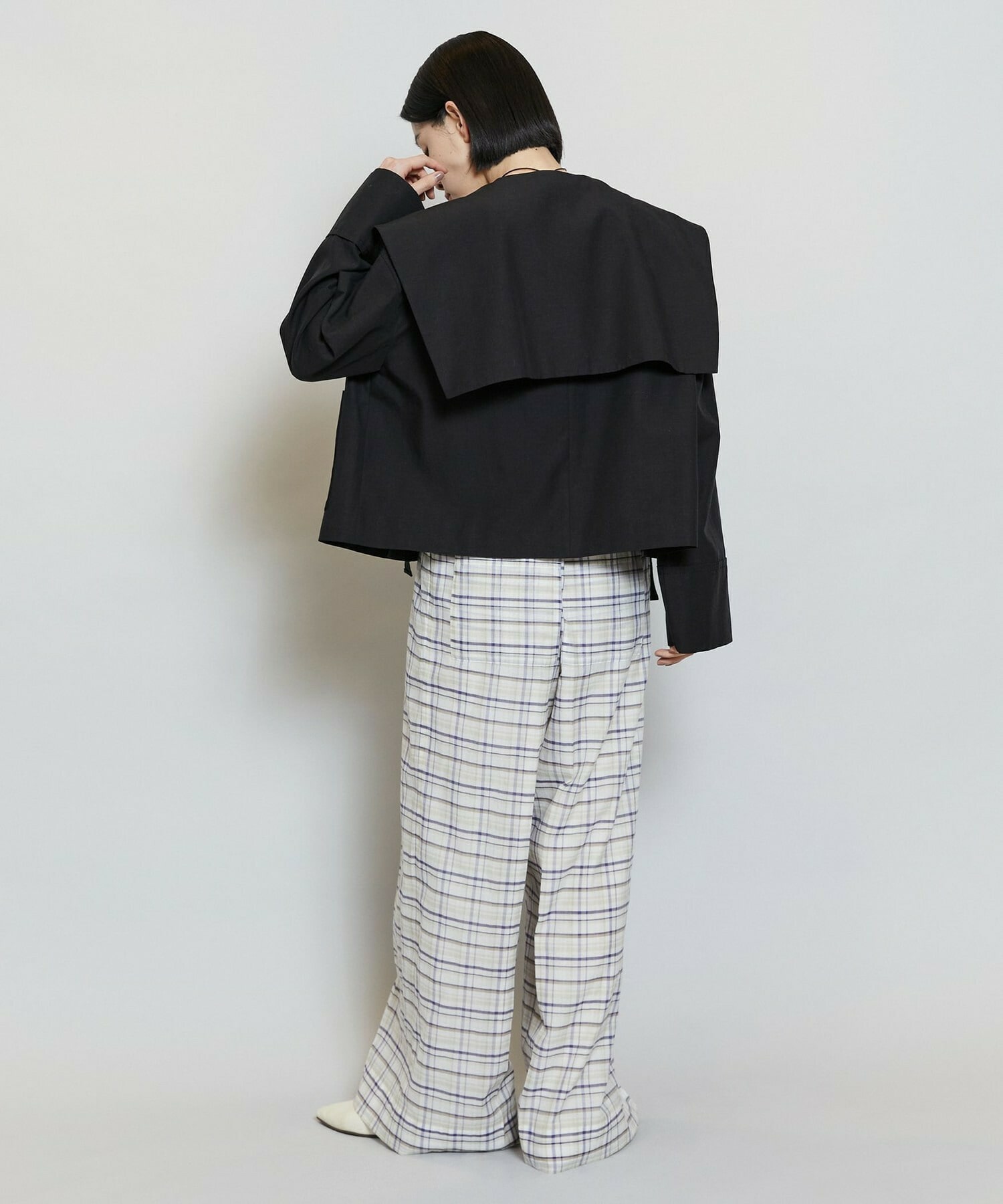 【MOGA】【Lサイズ】コットンシルクチェックセンタープレスワイドパンツ 詳細画像 ベージュ 9