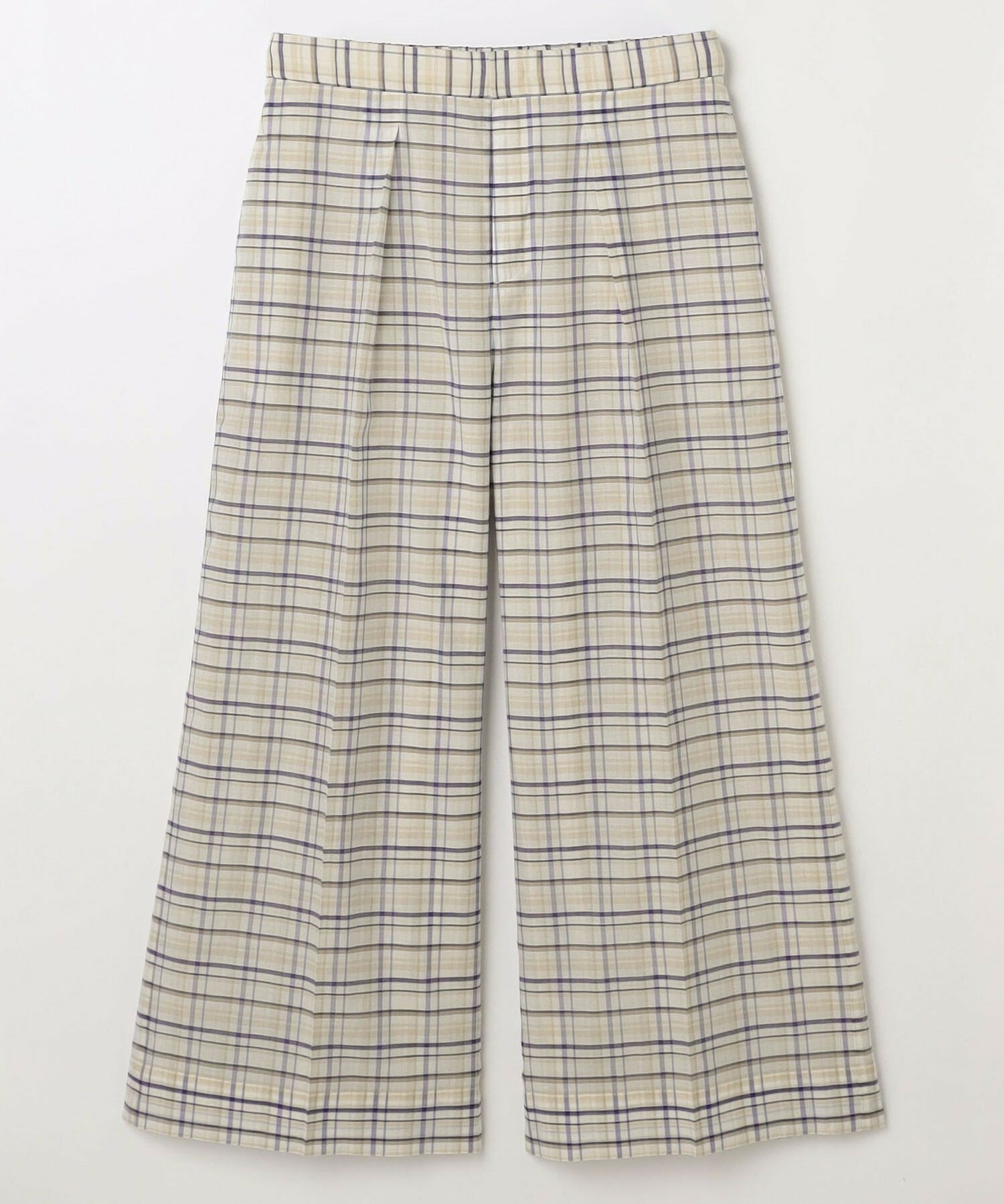 【MOGA】【Lサイズ】コットンシルクチェックセンタープレスワイドパンツ 詳細画像 オフホワイト 1