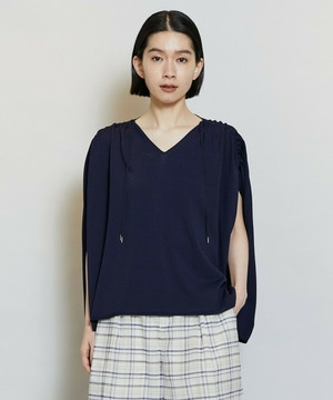 【MOGA】【Lサイズ】レーヨンナイロンクレープギャザーニットトップス 詳細画像 ネイビー 2