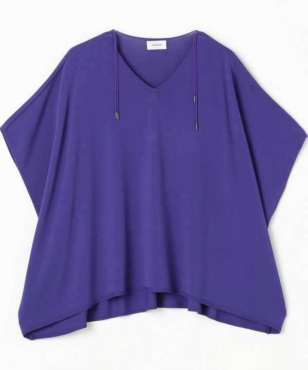 【Lサイズ】レーヨンナイロンクレープギャザーニットトップス 詳細画像 パープル 1