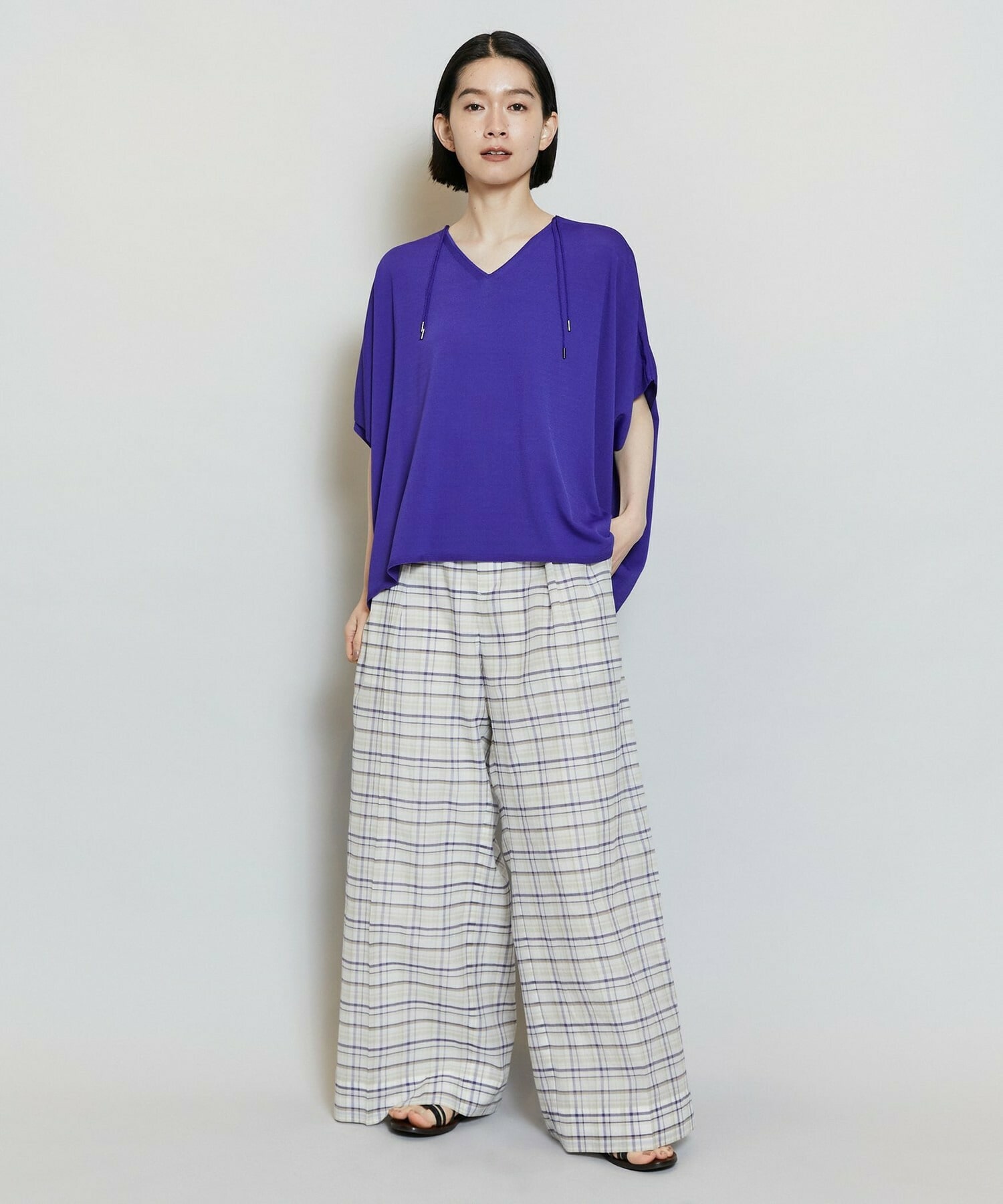 【MOGA】【Lサイズ】レーヨンナイロンクレープギャザーニットトップス 詳細画像 ネイビー 1