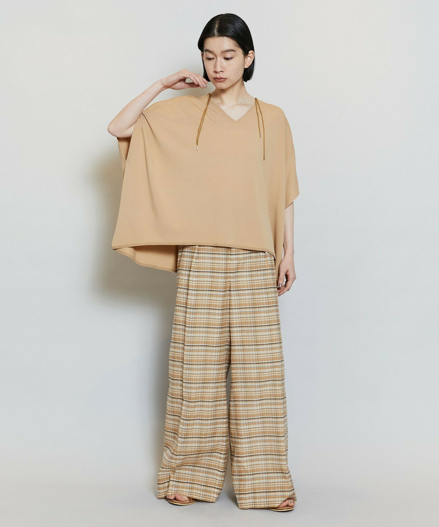 【MOGA】【Lサイズ】レーヨンナイロンクレープギャザーニットトップス 詳細画像 ネイビー 16