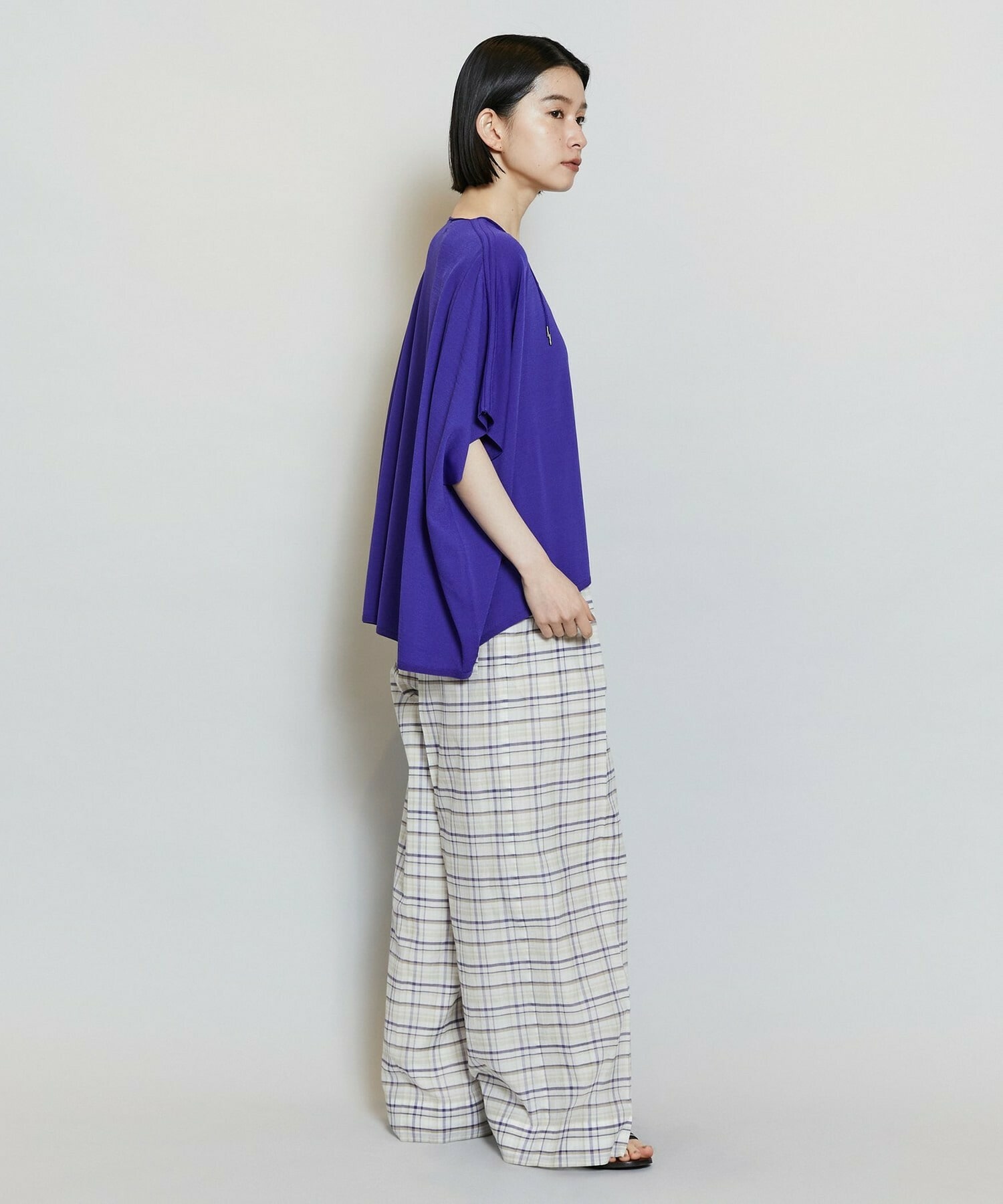 【MOGA】【Lサイズ】レーヨンナイロンクレープギャザーニットトップス 詳細画像 ネイビー 3