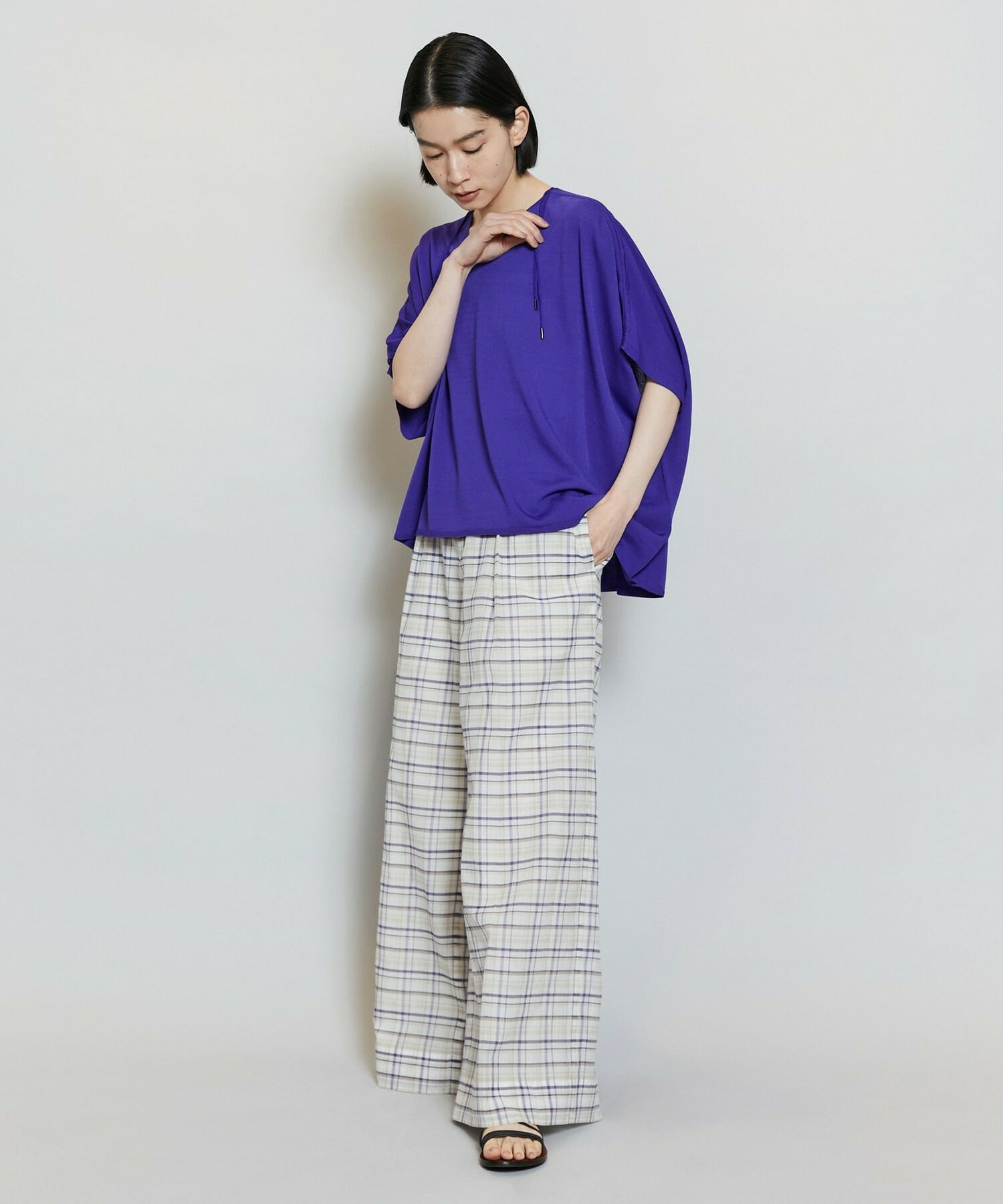 【MOGA】【Lサイズ】レーヨンナイロンクレープギャザーニットトップス 詳細画像 ネイビー 6